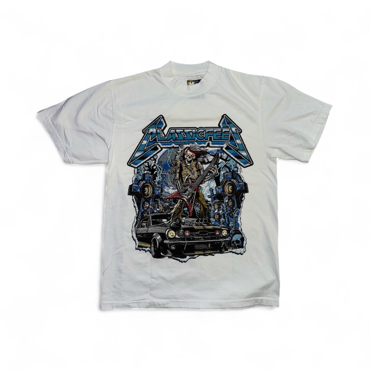 “Classic Skelly Rocker” Tee (white)